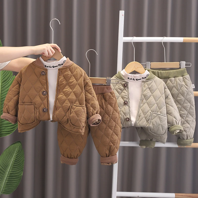男童秋冬装套装2024新款1-3岁装夹棉加厚棉服两件套5