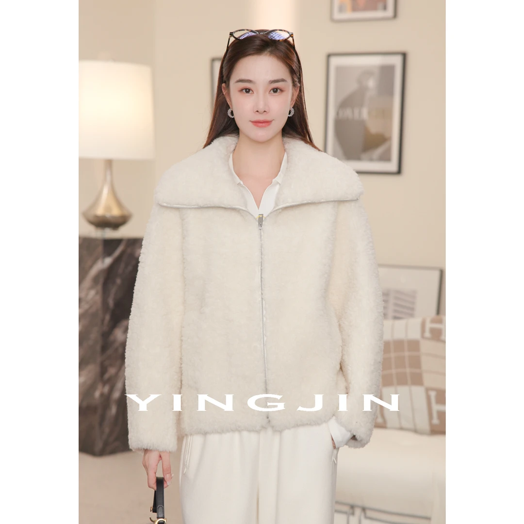 【YINGJIN】“毛毛桃”翻领廓形轻柔绵软 舒适短外套-YJZ0370W