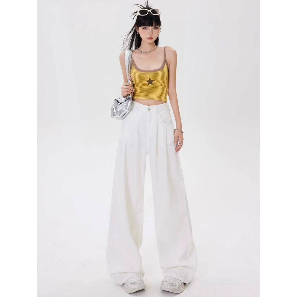 【送腰带/运费险】高腰垂感小个子白色牛仔裤宽松显瘦百搭阔腿裤