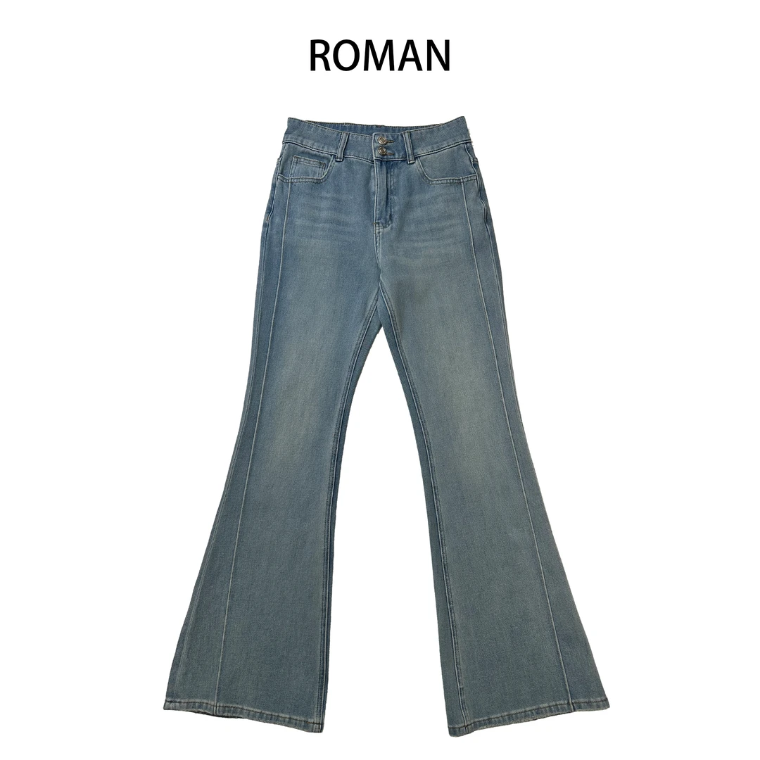 时髦修身百搭气质微喇叭长牛仔裤