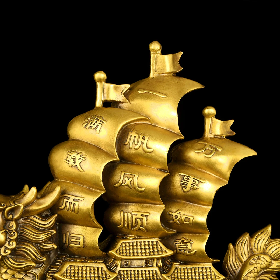 铜一帆风顺帆船摆件黄铜龙头船客厅办公室客厅送礼摆件大号工艺品