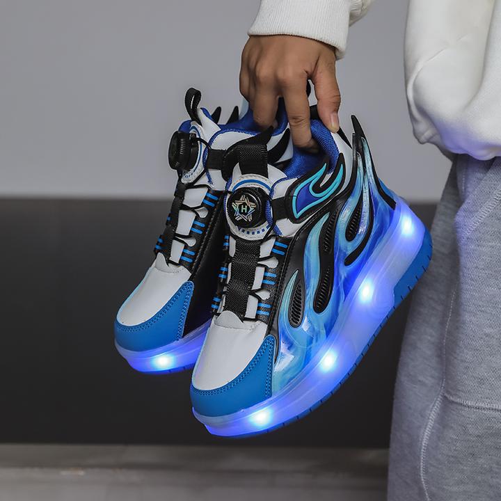 男女暴走鞋秋冬新款男鞋运动鞋百搭鞋轮滑鞋旋转扣带轮子发光透气