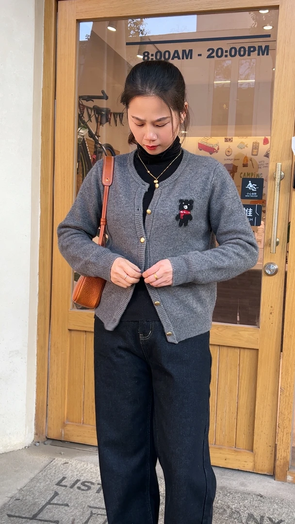 纯色气质短板绵羊毛保暖长袖外套时尚秋冬厚外套立领