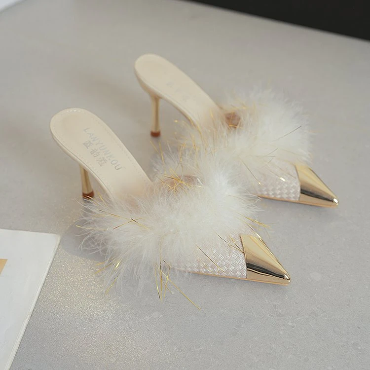 气质时尚高跟拖鞋2024春季新款尖头中跟半拖鞋百搭夏季春夏拖鞋潮