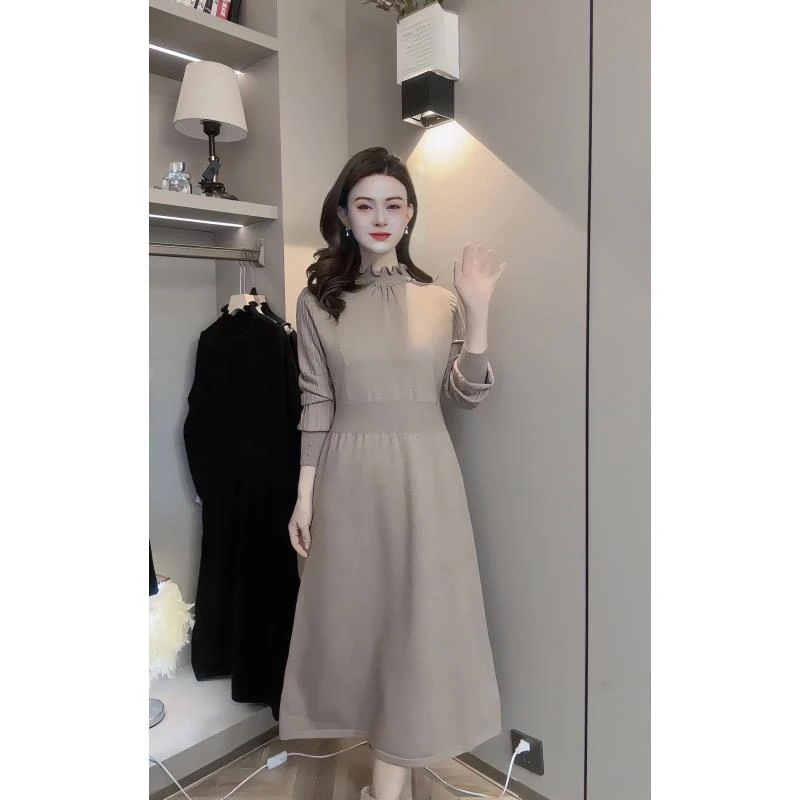 5028中长款显瘦气质洋气春秋冬打底单穿长袖针织连衣裙