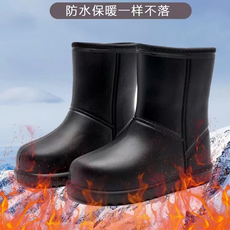 防水加绒雨靴女中筒水鞋防滑保暖水靴钓鱼胶鞋厨房冬季加厚棉雨鞋