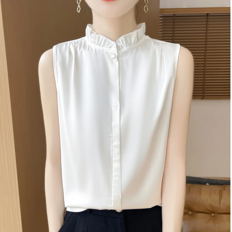 无袖时尚木耳领宽松春夏衬衣外穿夏季小众短袖女款爆款2025新款