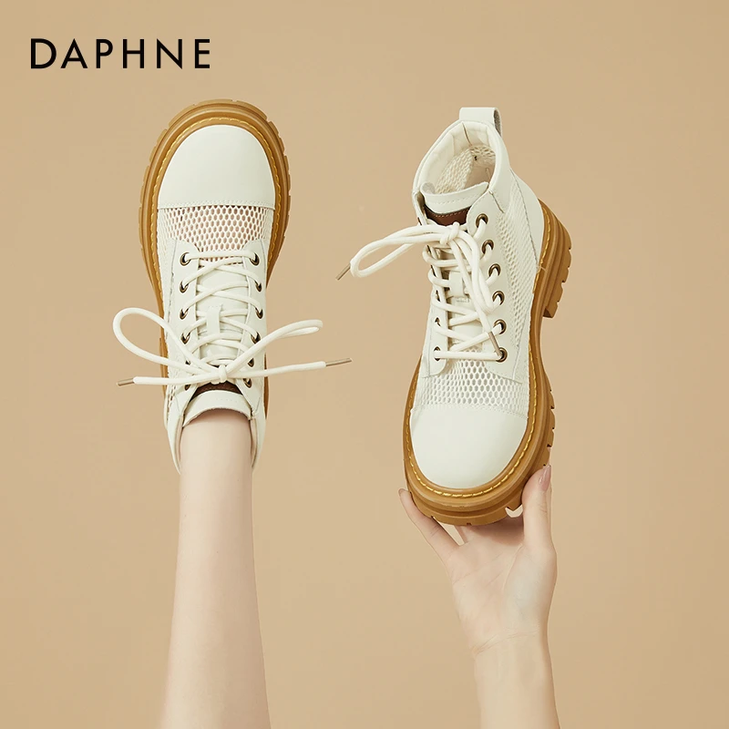Daphne/达芙妮马丁靴女夏季薄款厚底镂空网面透气靴子网靴凉鞋子