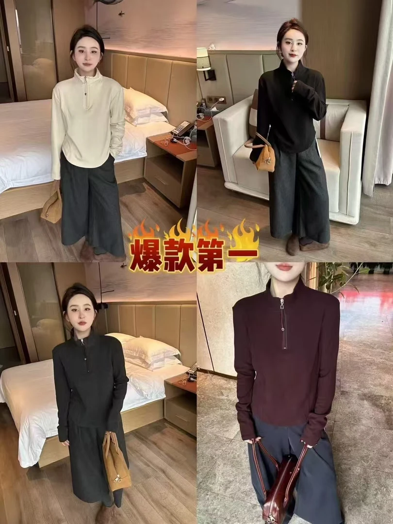 Y T原创（半高领拉链套头德绒T恤百搭打底绒衫上衣）