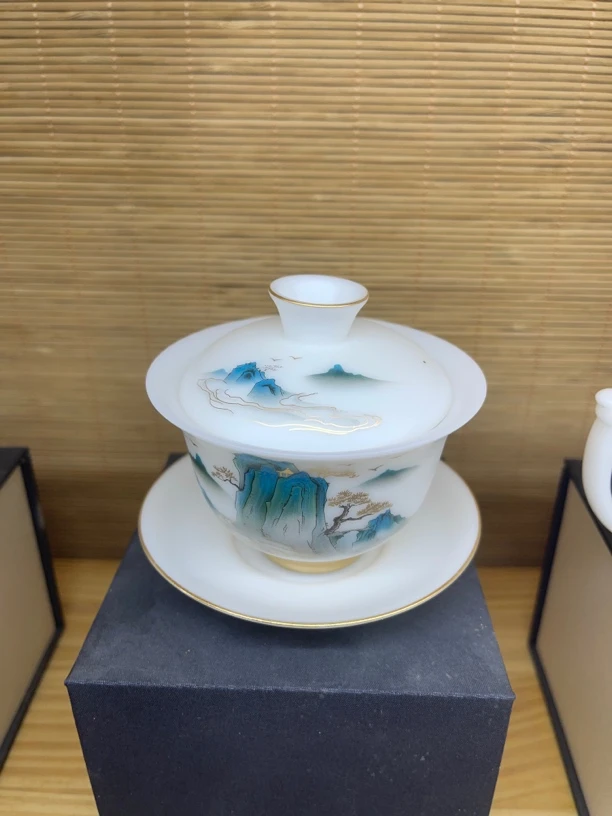 德化白瓷冰种茶具千里江山面金150cc家用功夫茶壶陶瓷泡茶器