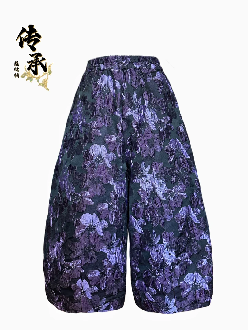 （渐变花花苞裤）时尚/阔腿裤提花/秋季潮流/双色/高端