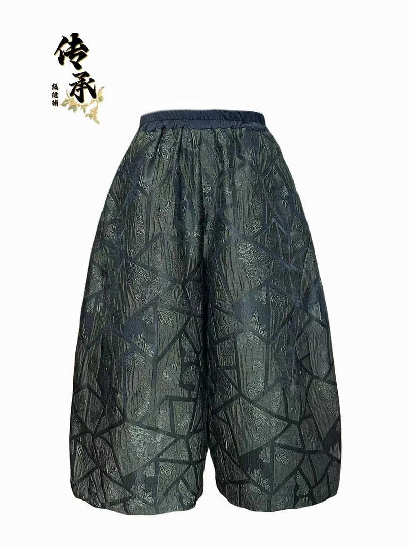 （蛇骨纹棉裤）时尚裤休闲裤外穿宽松阔腿裤提花棉裤高腰垂坠