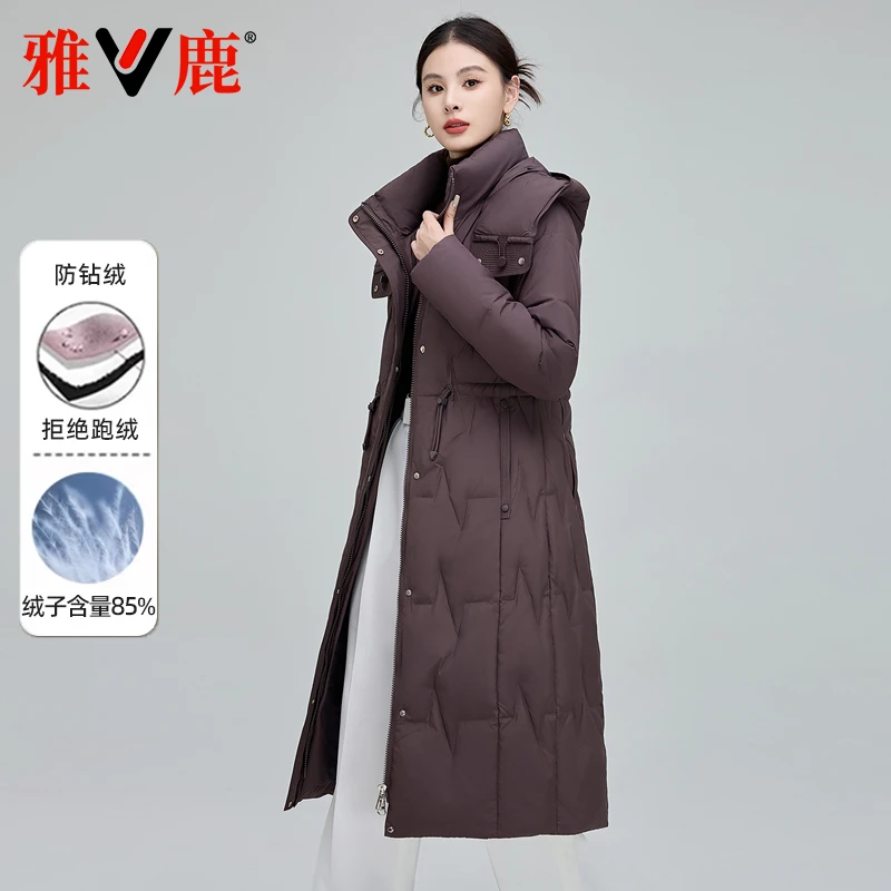 雅鹿2025冬季新款小个子中长款连帽高级时尚简约通勤保暖外套