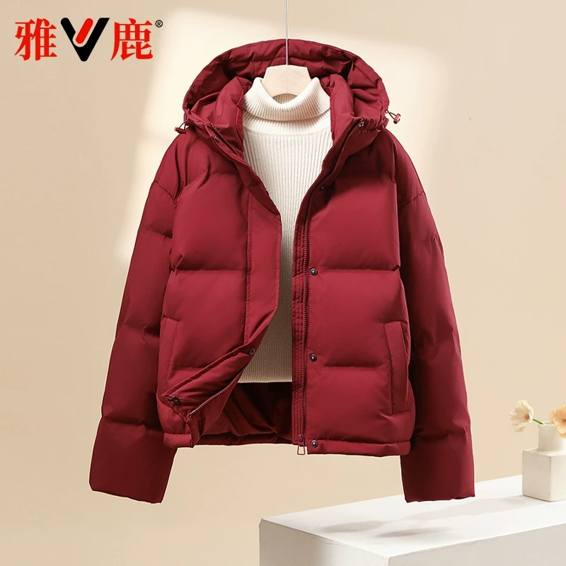 雅鹿2025新款羽绒服女冬季短款加厚保暖简约修身高端安可拉红外套