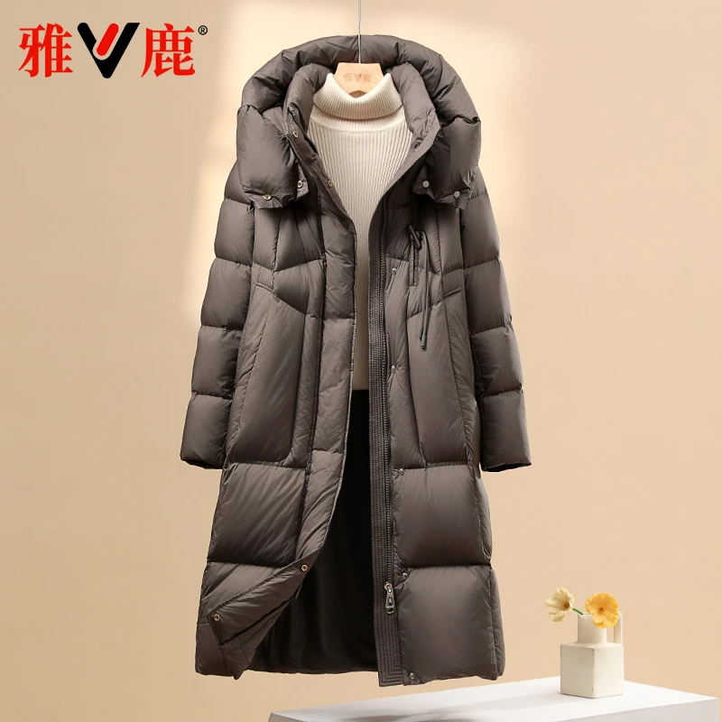 雅鹿2025新款羽绒服女中长款冬季加厚过膝北方过冬保暖宽松外套潮