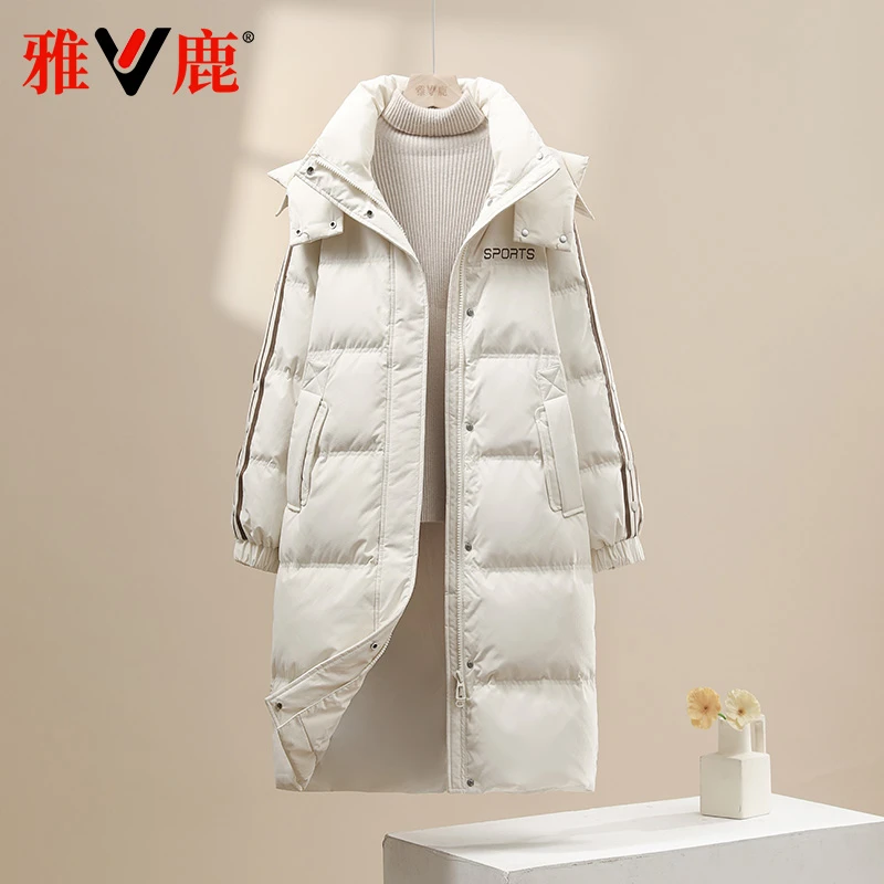 雅鹿2025新款羽绒服女中长款连帽保暖冬季时尚百搭保暖小个子外套