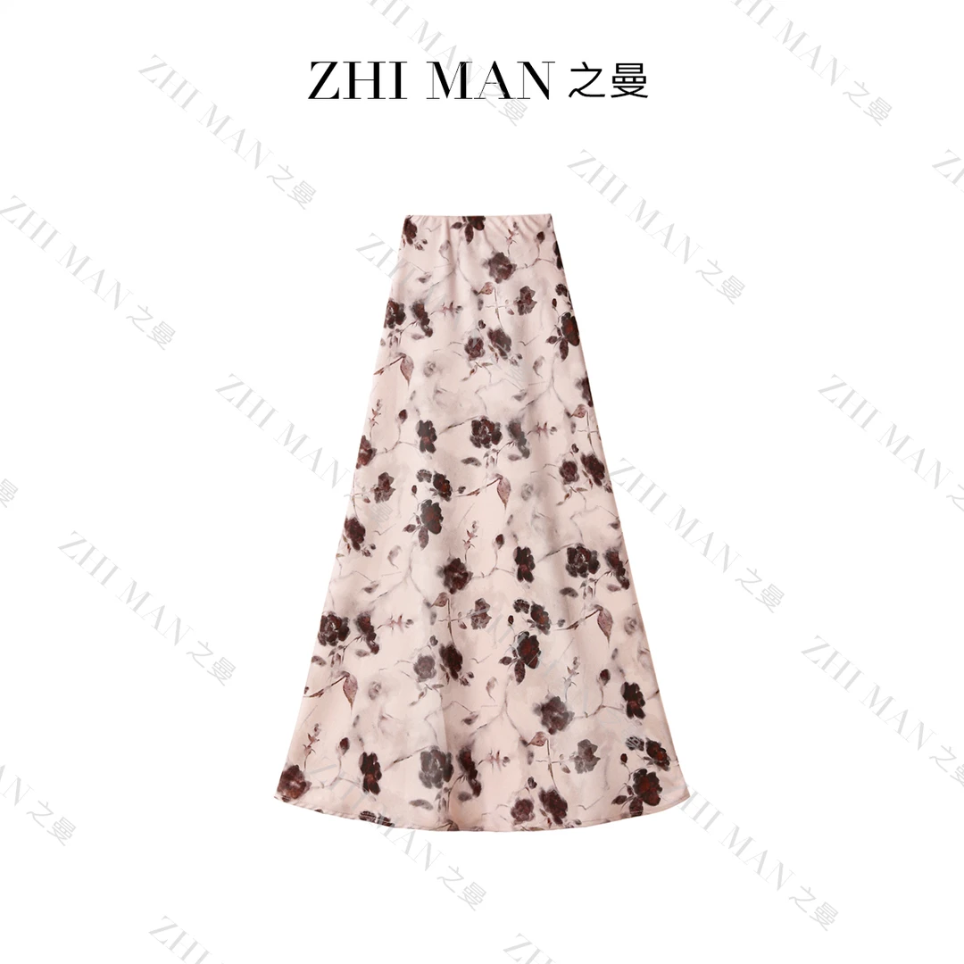 之曼ZM【夏日邂逅】法式复古莫奈花园印花优雅气质高腰A字半身裙2
