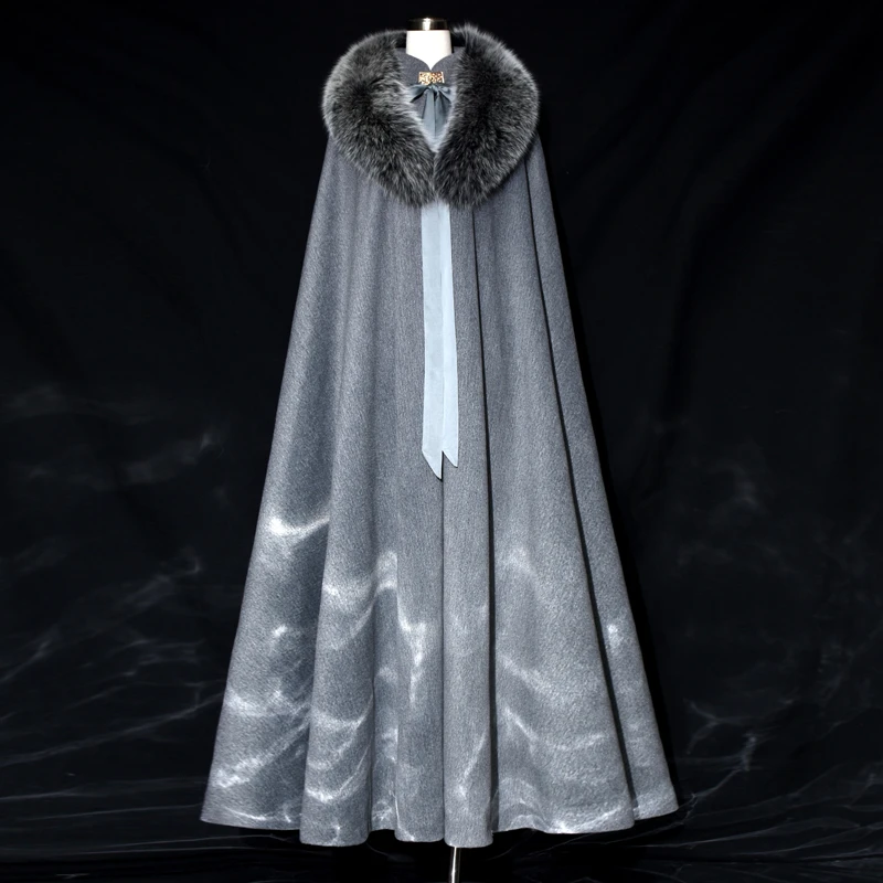 子爵秋色【梅长苏】秋冬汉服羊绒毛呢子立领披风真狐大毛领斗篷披风