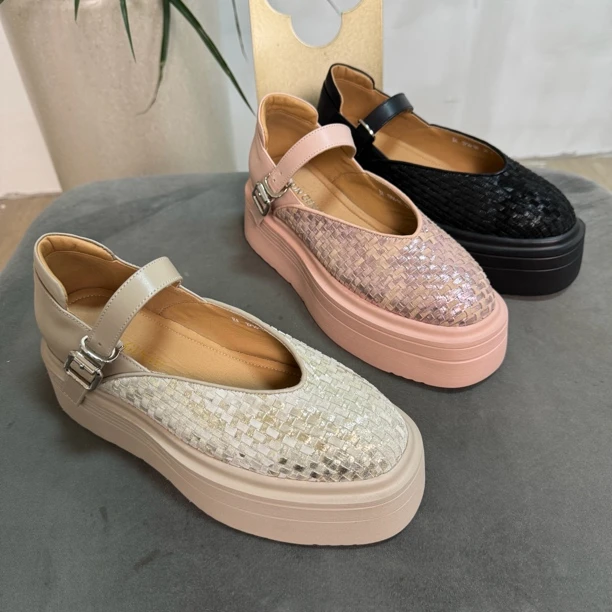 特价春夏时尚纯皮瓢鞋 编织牛皮 松糕厚底女鞋