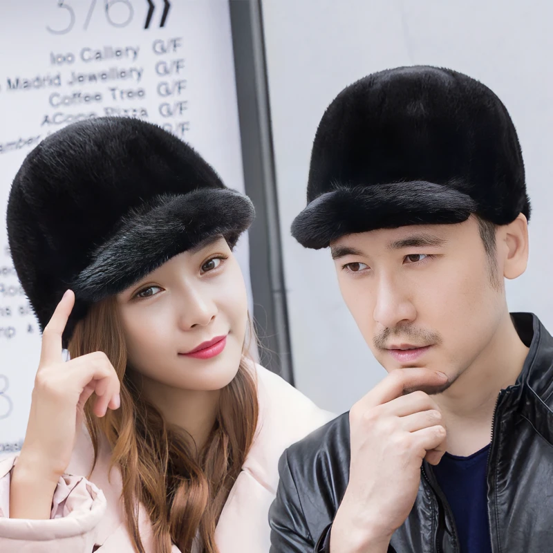 网红水貂帽子骑士帽冬季女士百搭新款加厚内胆韩版时尚真貂毛保暖