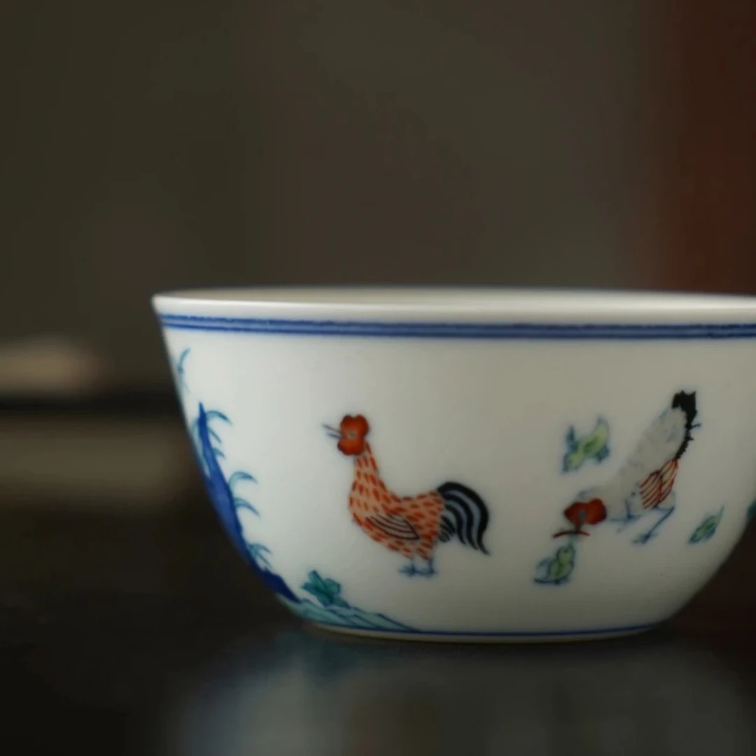 四夕窑纯手工仿古原矿陶瓷斗彩鸡缸杯主人杯孔雀杯茶杯茶具喝茶