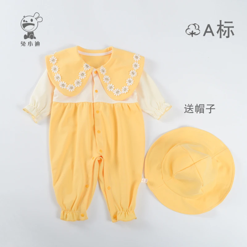 新生儿连体衣婴儿纯棉长袖春秋外出哈衣爬服男女宝宝可爱睡衣套装