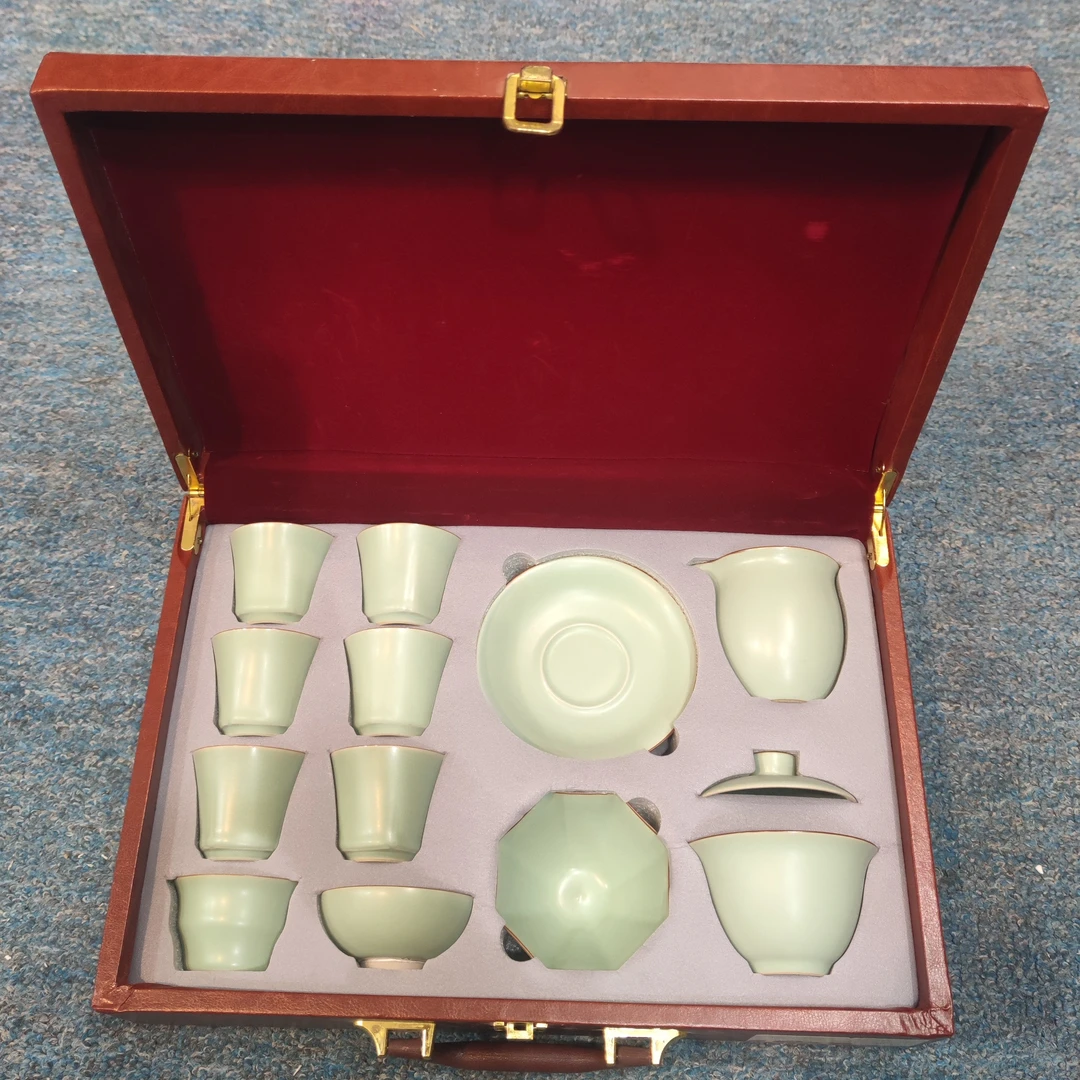 天青汝窑盖碗茶具套装高档家用中式礼盒装-542