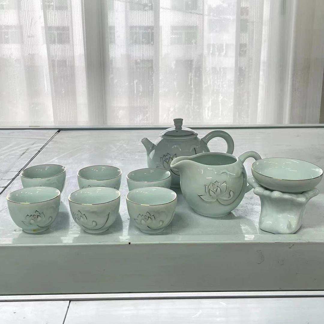 友名陶瓷 10头青瓷出水芙蓉壶套组-94