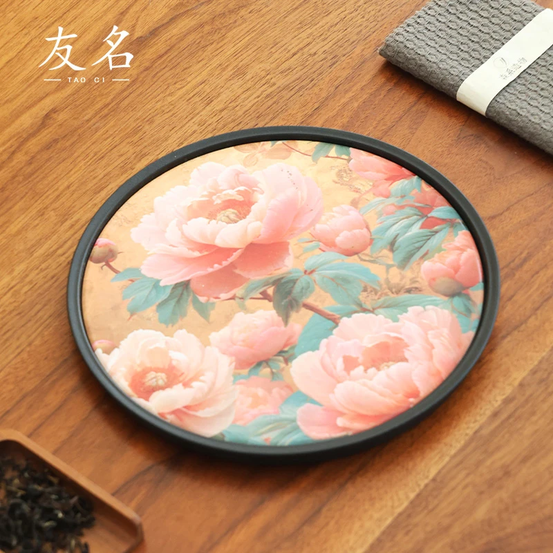 牡丹速干吸水茶盘干泡台茶壶小托盘干泡盘-4355