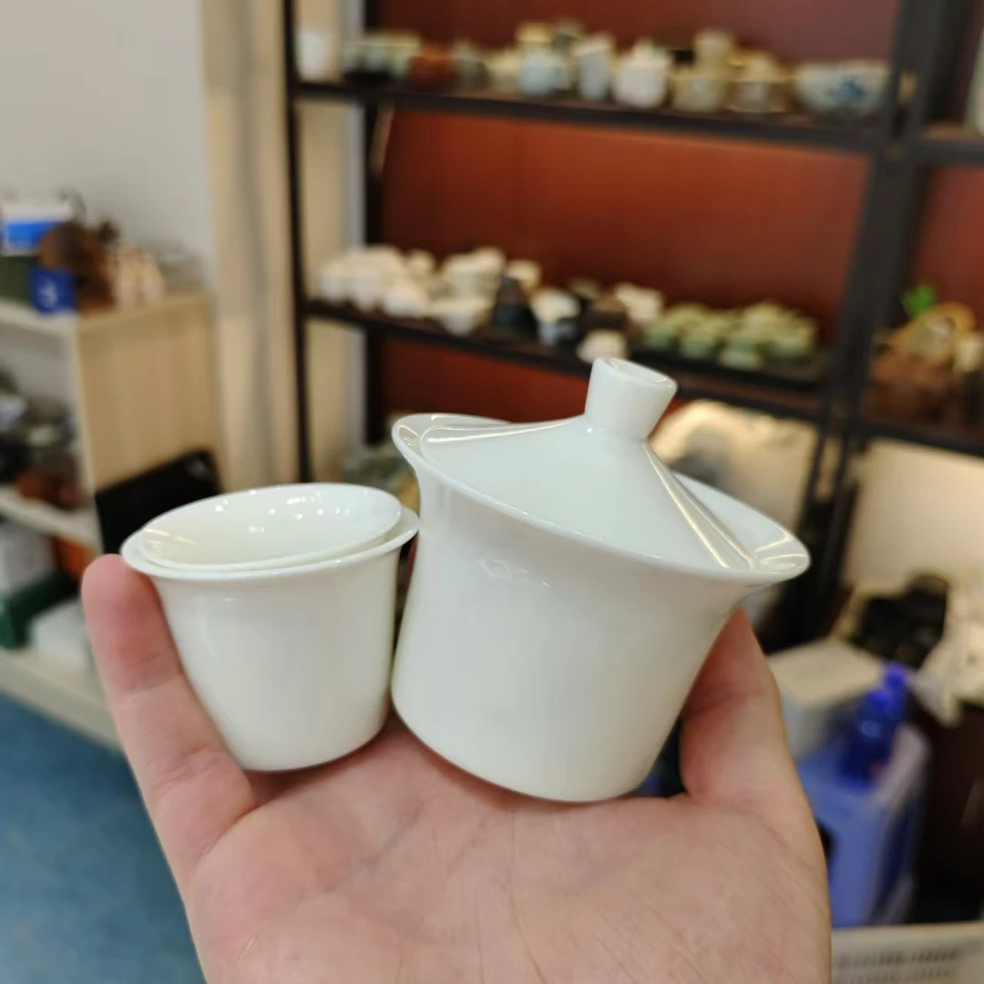 玲珑  纯白收手抓盖碗一盖两杯小套装-5939号