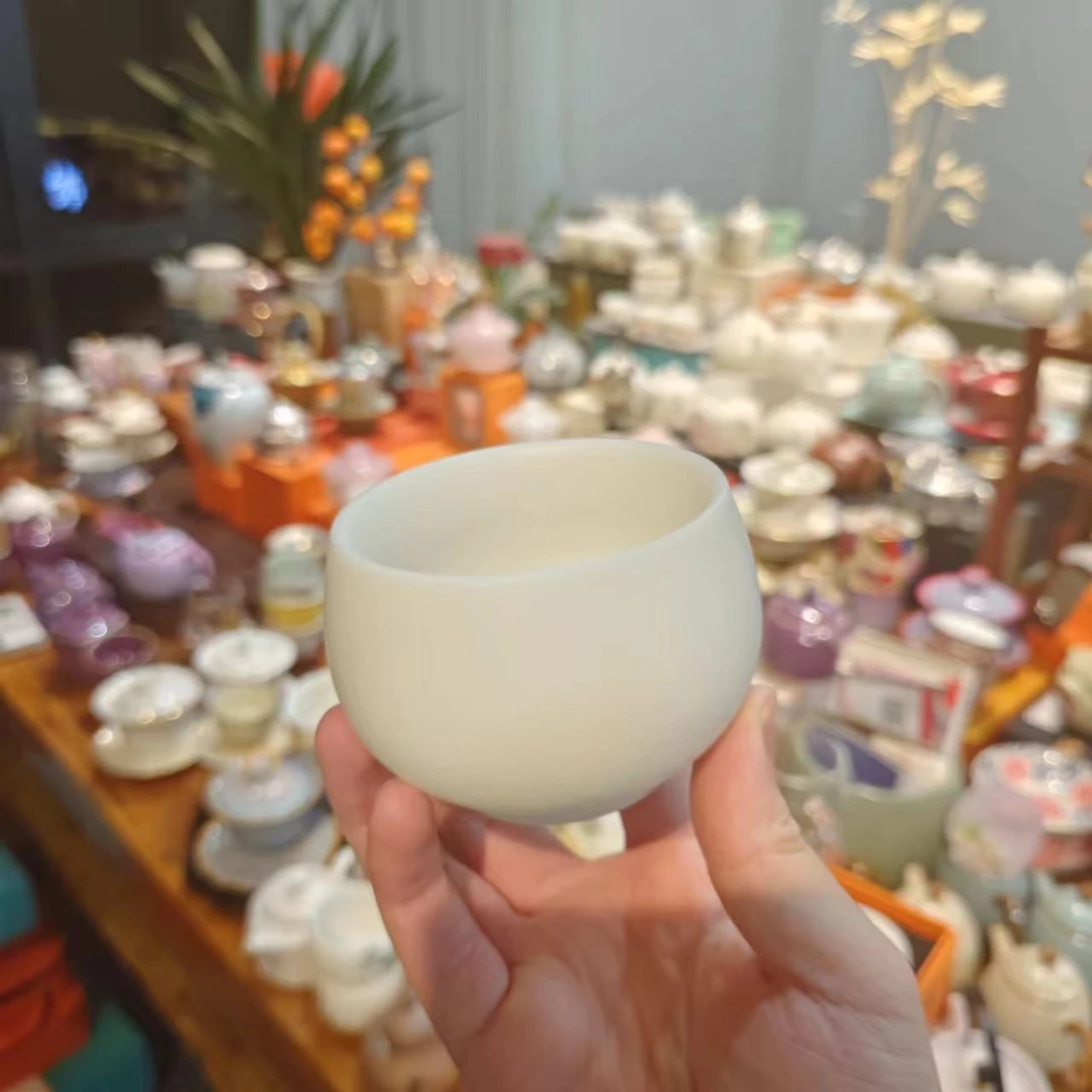 友名陶瓷  羊脂玉瓷素烧大禅定杯茶杯品茗杯主人杯-2135