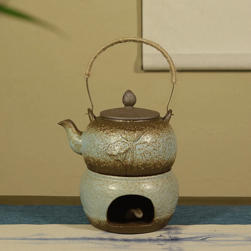 知名茶器 柴烧青色提梁壶温酒煮茶壶套围炉煮茶器具套组@@2111