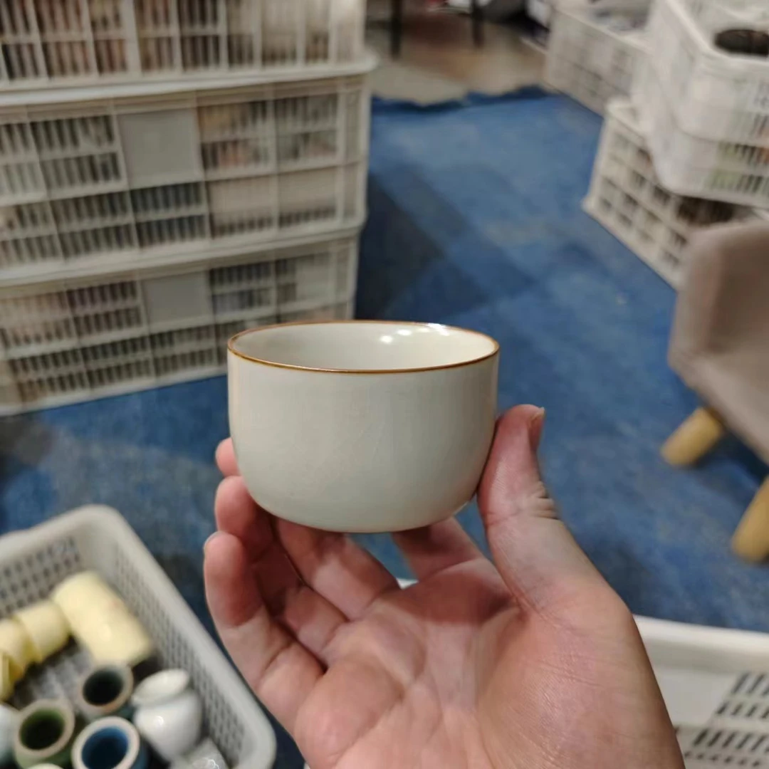友名陶瓷  米黄汝窑主人杯茶杯品茗杯-5285