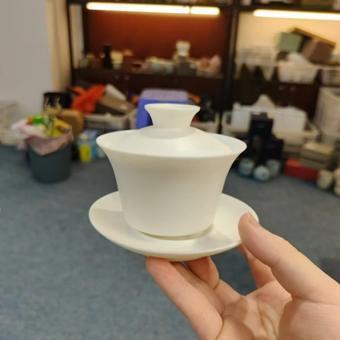 玲珑  32号素烧三才盖碗家用泡茶盖碗-5669