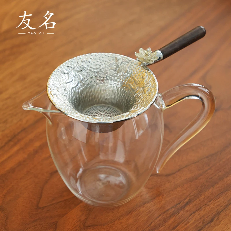 秋香茶具 玲珑玻璃公道杯白+茶漏家用耐分离杯-384 -2400
