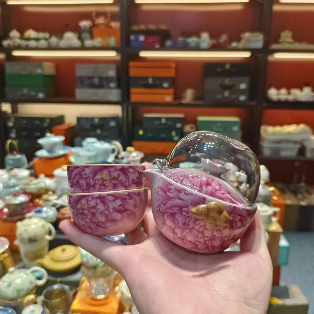 友名陶瓷 粉汝窑国色天香牡丹猪油冻手抓旅行茶具户外便捷式旅行