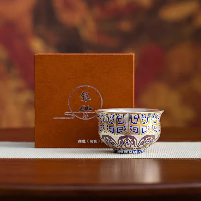 友名 瓷胎包银瓷胎包银金银错敦煌主人杯茶杯品茗杯-4788号