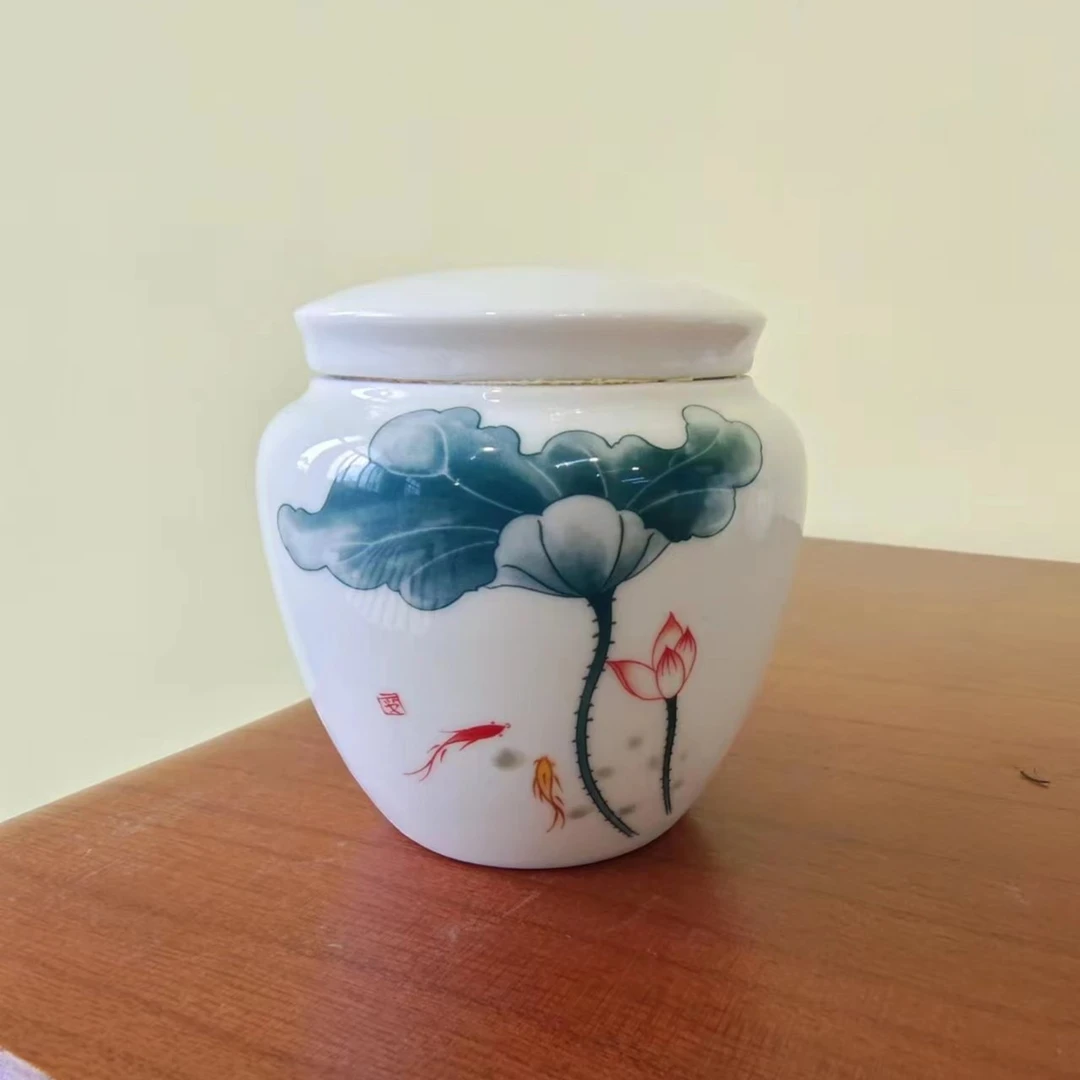 心名茶器  德化白瓷荷花茶叶罐零食罐密封罐-@@2903