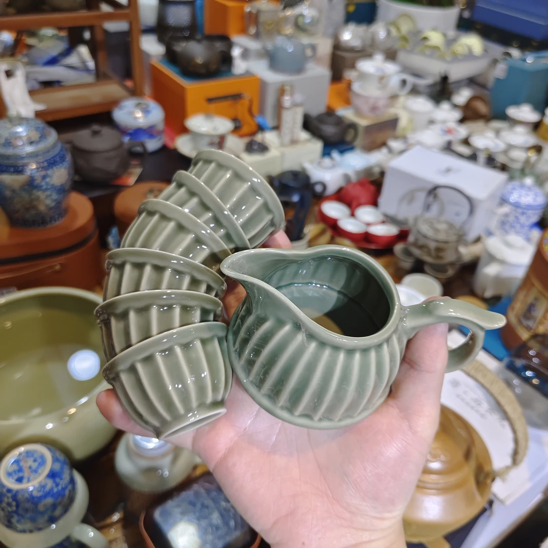 友名陶瓷   青色条纹公道杯-5776