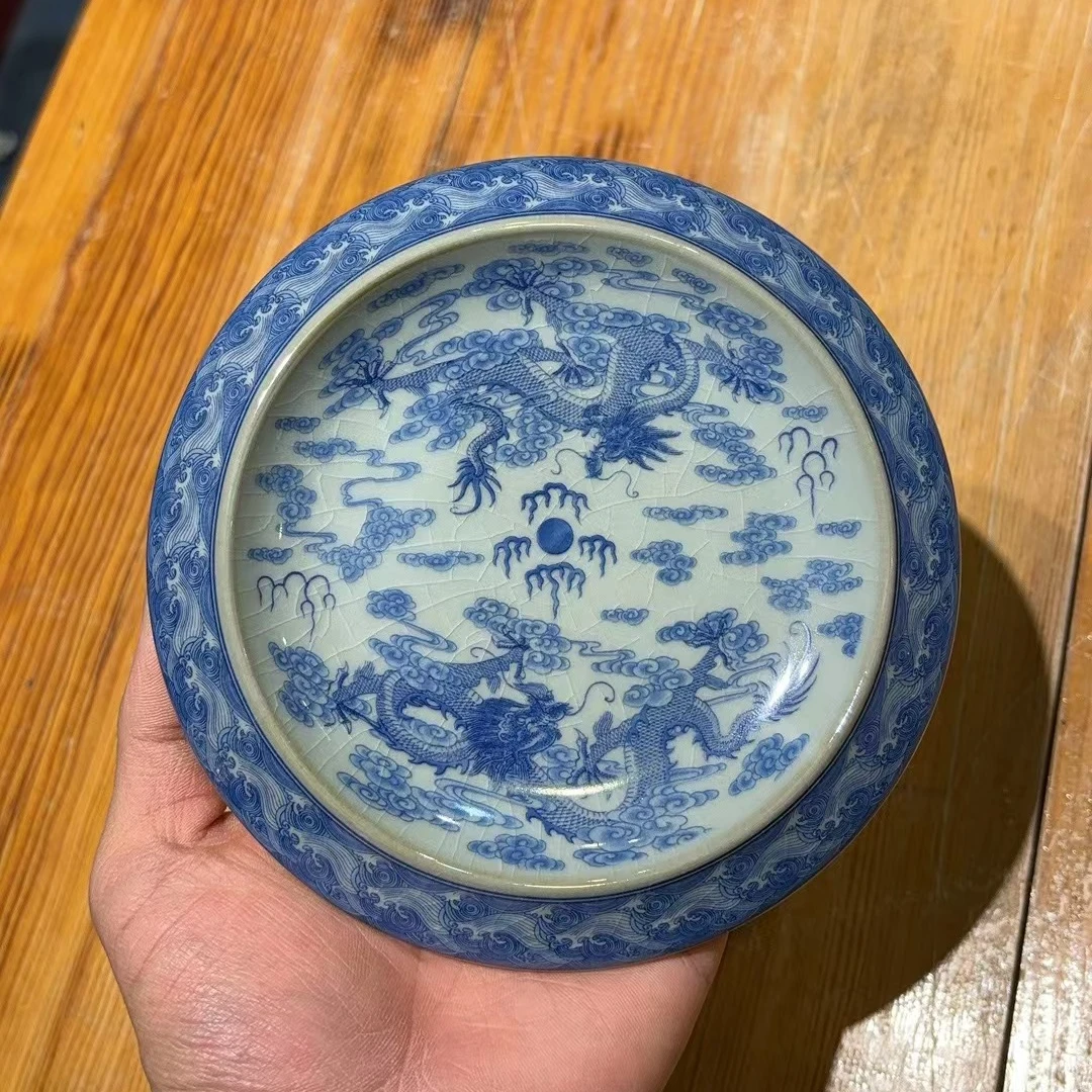 友名陶瓷 青花小号双龙陶瓷壶承果盘-4837