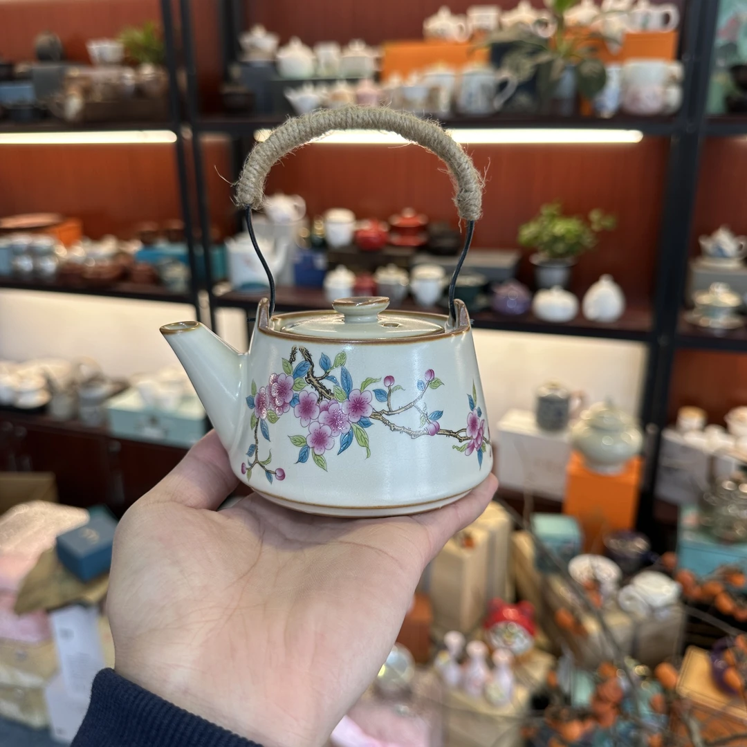 友名 米黄汝窑桃李春风提梁壶家用大容量泡茶壶-4840号
