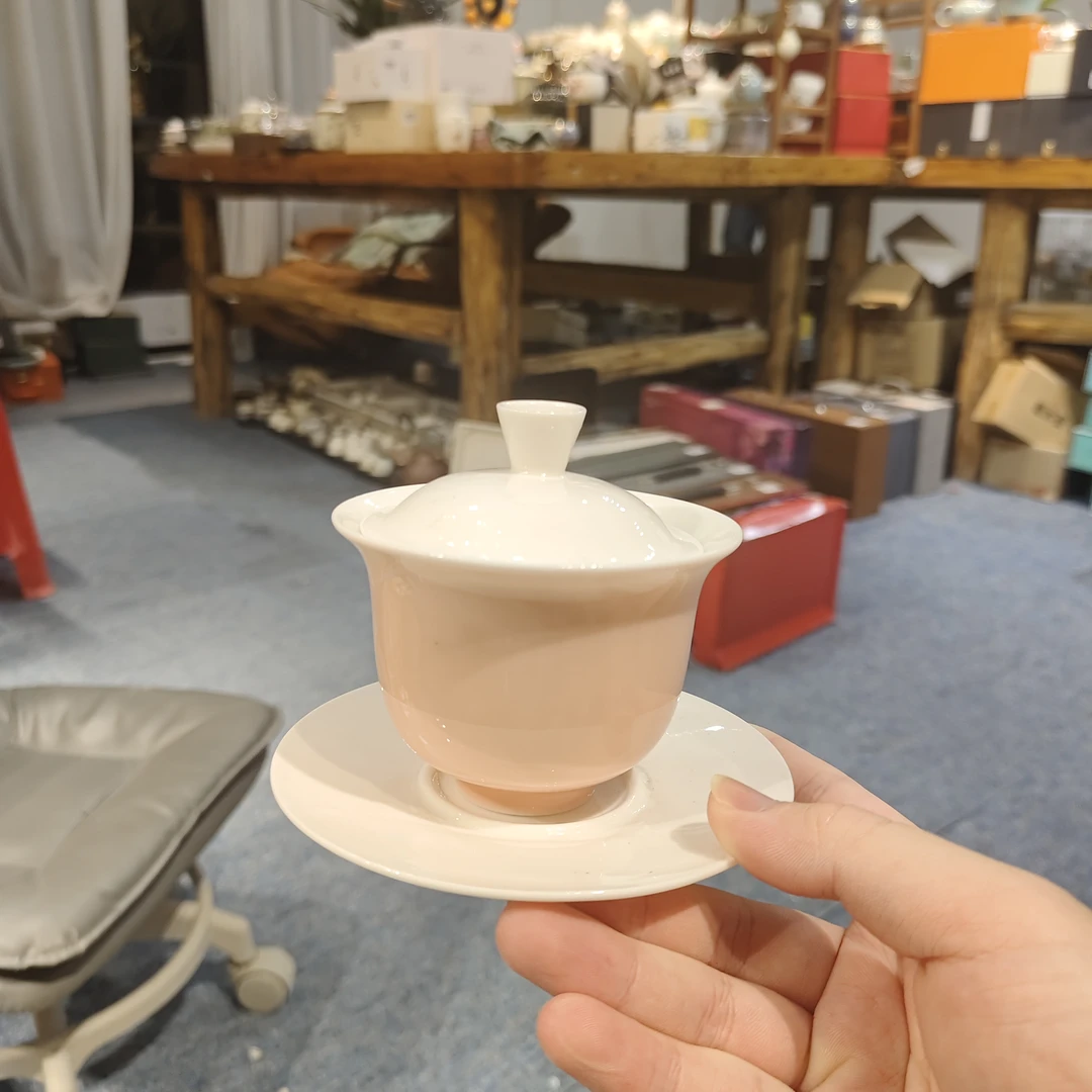 友名陶瓷 粉色陶瓷三才盖碗家用泡茶盖碗-5530(直播专享)
