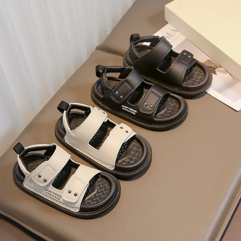 2024夏季款儿童凉鞋魔术贴可调节男童鞋防滑露趾百搭沙滩鞋中大童