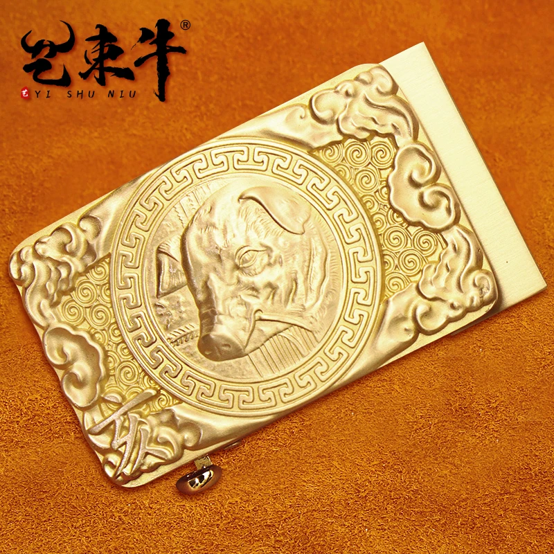 【黄铜生肖猪】3.5 皮带头黄铜自动扣头高档铜扣卡槽扣腰带卡子配