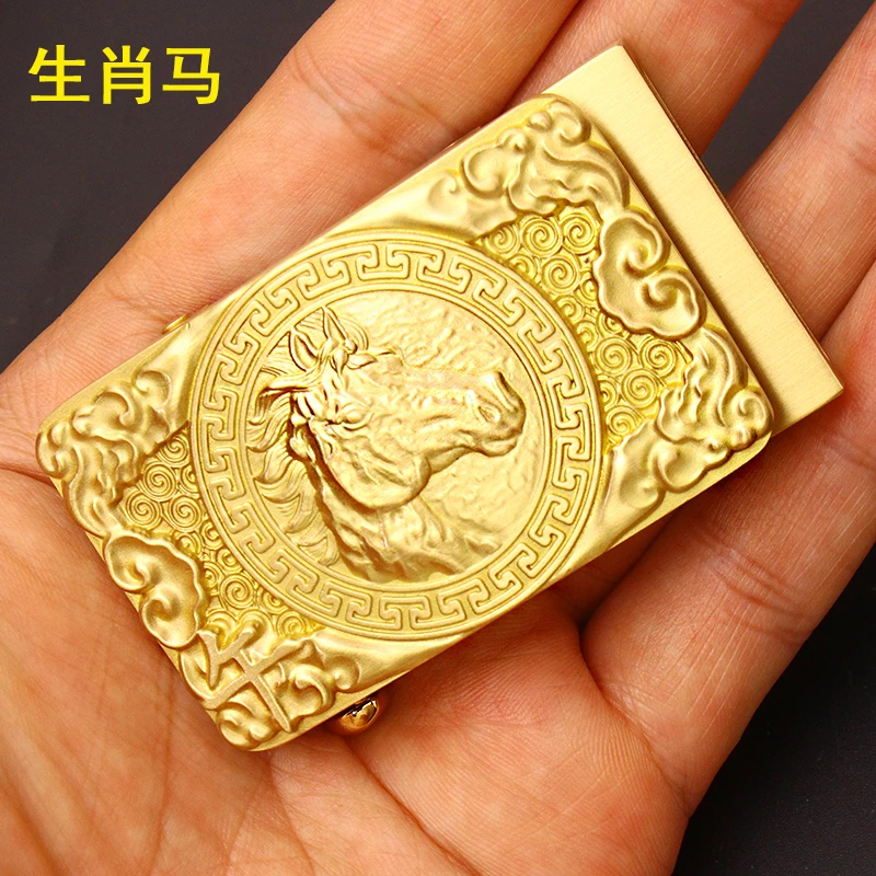 【生肖马】3.5 皮带头黄铜自动扣头高档铜扣卡槽扣腰带卡子配件搭