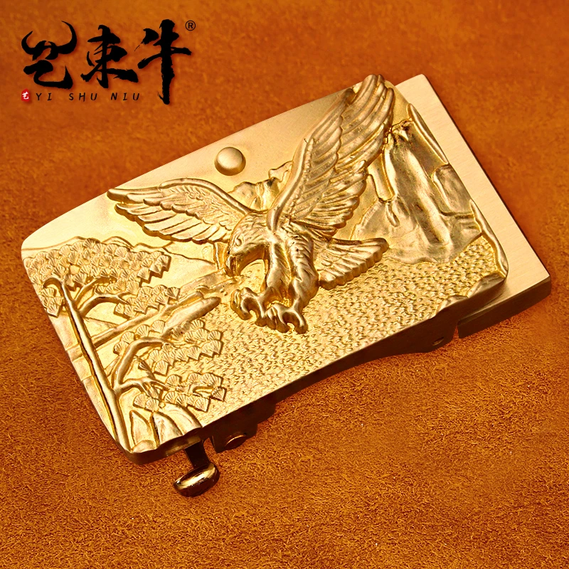 【大展鸿图】3.5 皮带头黄铜自动扣头高档铜扣卡槽扣腰带卡子配件