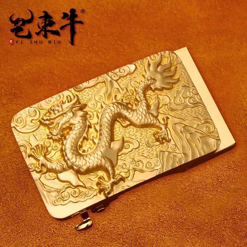 【立体方龙】3.5 皮带头黄铜自动扣头高档铜扣卡槽扣腰带卡子配件