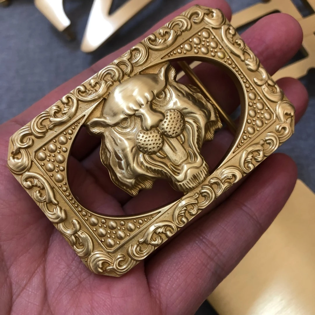 镂空虎头黄铜皮带扣头字母平滑扣男士腰带头配件实心铜裤带卡子