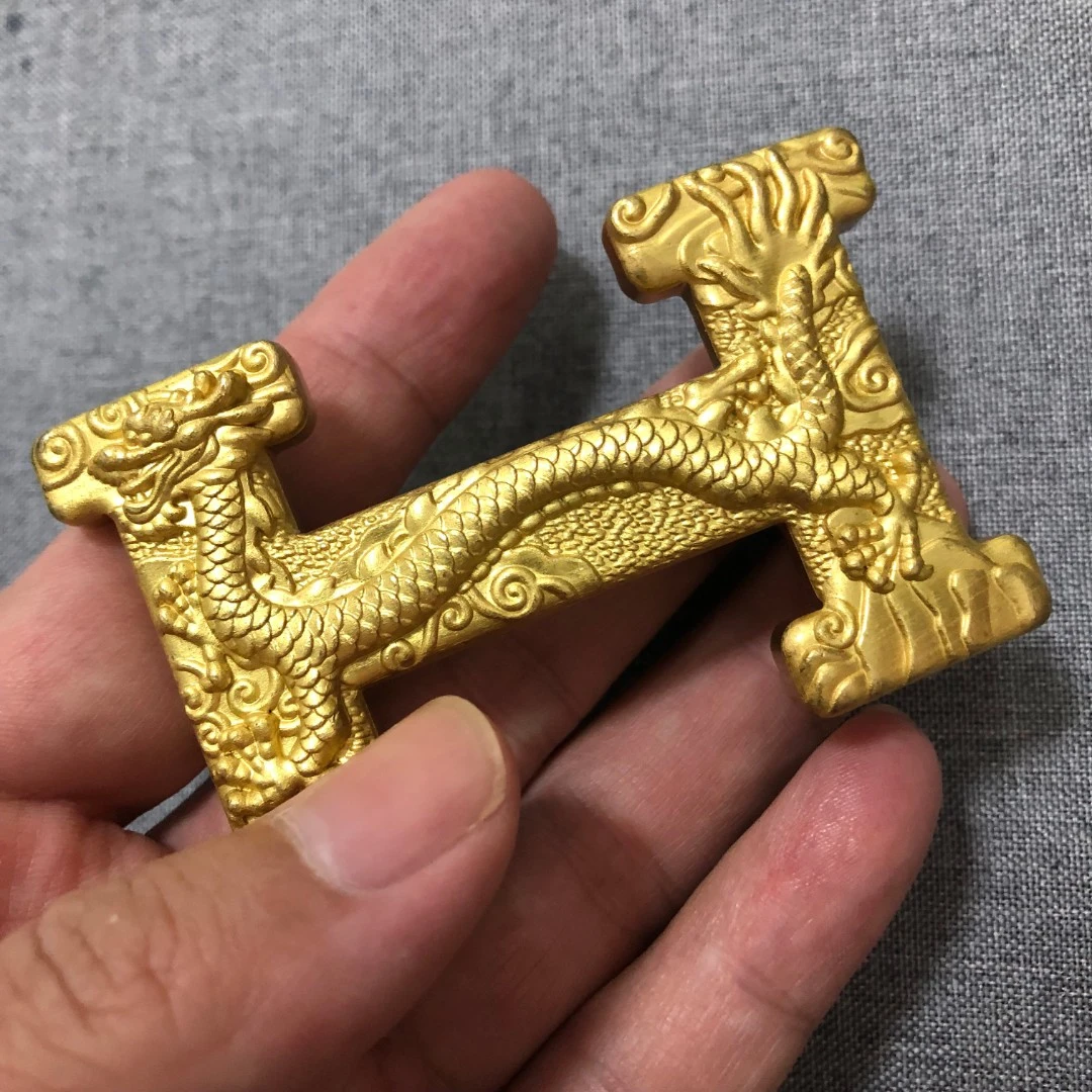 实心黄铜H龙造型皮带个性金色腰带扣皮带头扣板扣4CM内宽高档复古