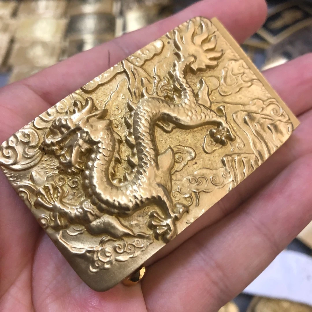 长方型飞龙黄铜自动皮带扣头适用有牙轨3.5腰带百搭真皮时尚皮雕